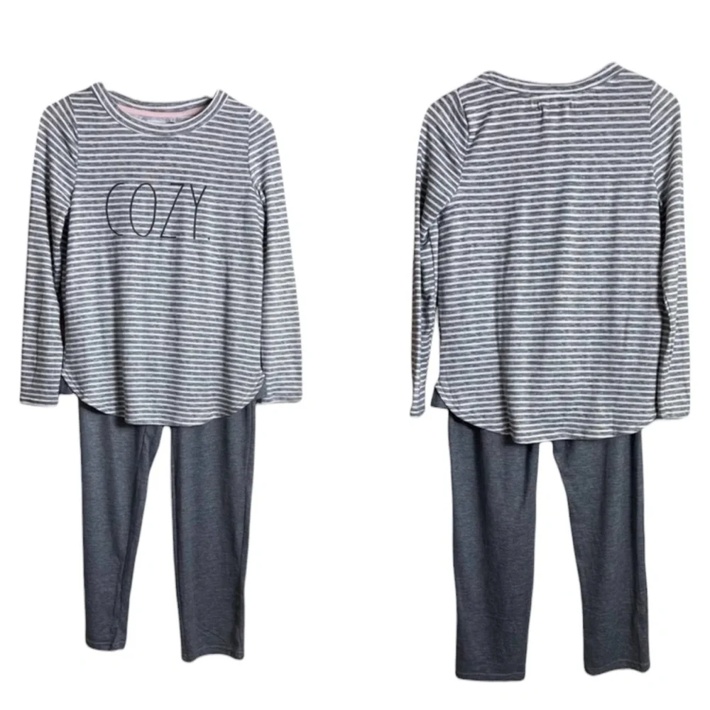 RAE DUNN “Cozy” 2PC Pajama Set in Gray/White Size Large — SUPER DUPER SOFT!!!